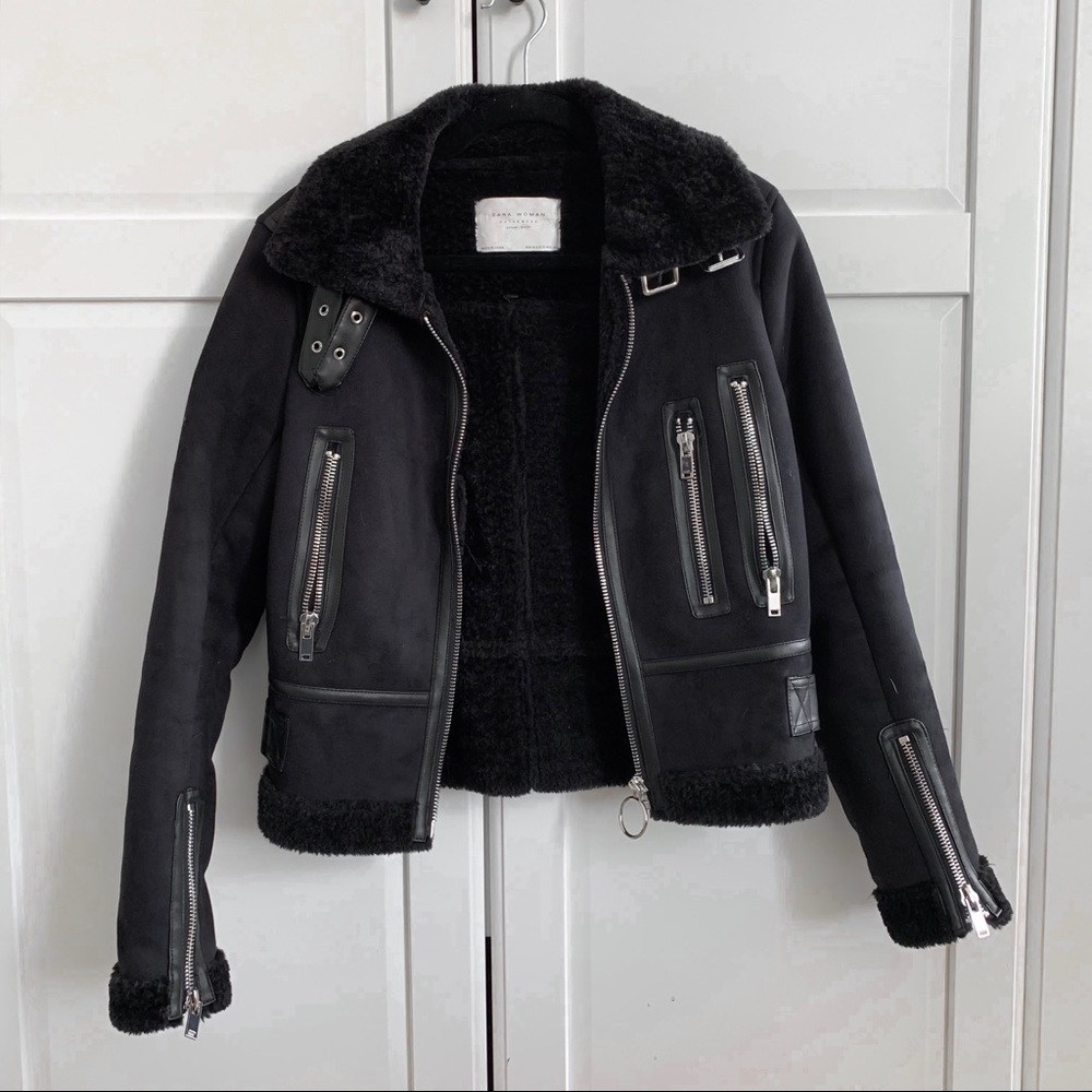 Zara Faux Shearling Moto Jacket